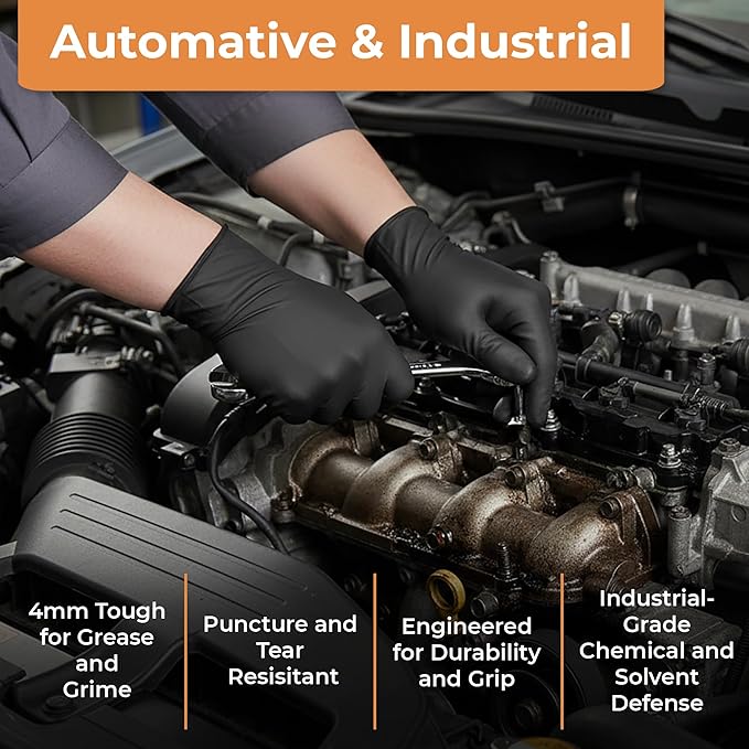 ASAP Black Nitrile Gloves Disposable Latex Free 4 Mil, Powder Free, Food Safe, Medical, Tattoo, Cleaning Gloves