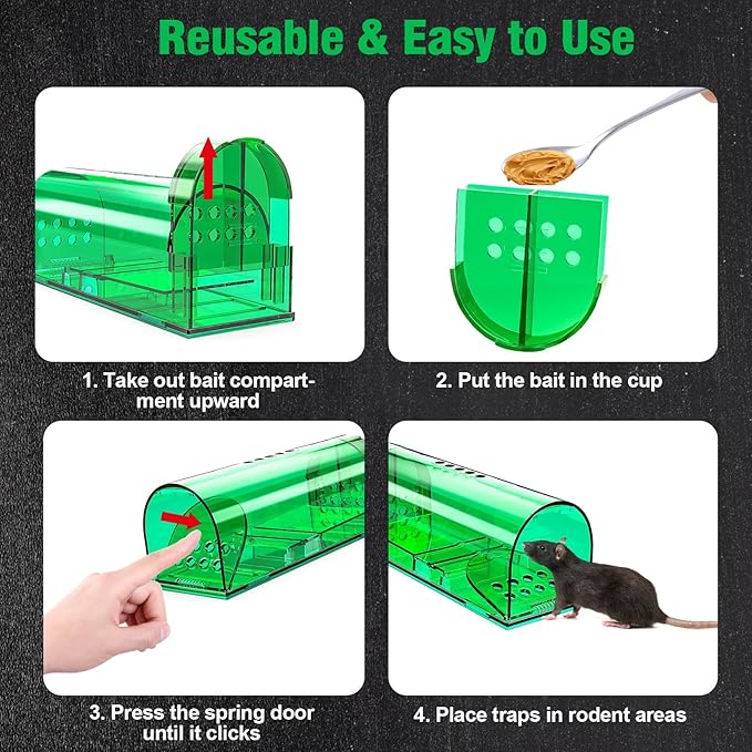 4 Pcs Humane Mouse Traps No Kill Reusable,12 Pack Peanut Taste Pheromone Sticky Mouse Trap Rat Traps Indoor for Home