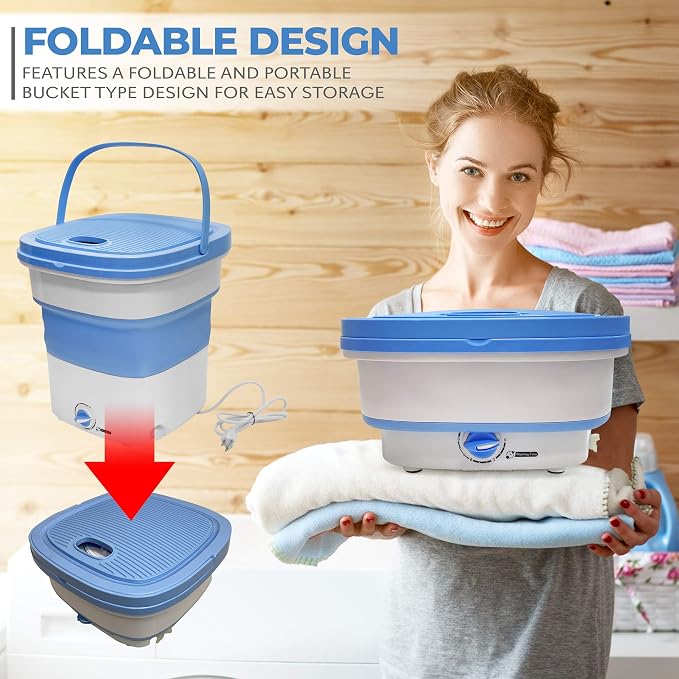PURE CLEAN Portable Mini Washing Machine Lightweight Collapsible Bucket - Perfect for Camping, Travelling, Apartment, Dorm USA Brand - Pure Clean PUCWM33.5, light blue