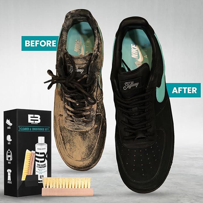 EBkicks Shoe Cleaner Kit with Bottle and Brush + sponge For Suede, Leather, Whites, canvas and Nubuck Sneakers