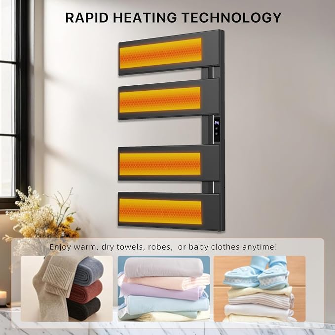 Electric Towel Warmer with Smart LED Timer, Modern [2/3/4] Bar Large Panel Heated Towel Rack, Wall-Mounted Plug-in/Hardwired 2-in-1, Rapid Warmth for Bathrooms, [Matte Black/Alpine White]