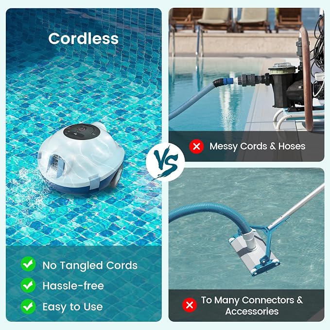 Y10 Robotic Pool Cleaner, Cordless Pool Vacuum with High Efficiency Dual Suction Power, 130 Mins Runtime, Self-Parking & Smart Navigation Pool Vacuum Robot for Above-Ground & Flat Inground Pools