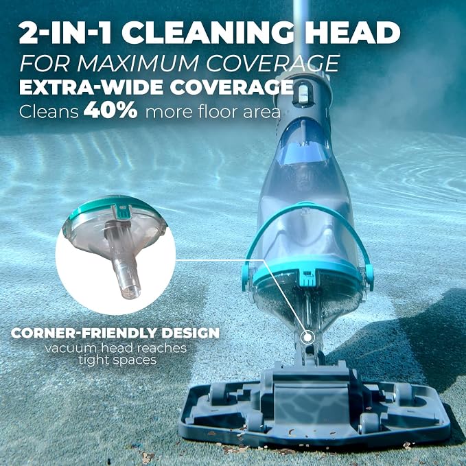 XtremepowerUS Pool Vacuum for Above Ground Pool with Telescopic Pole, Running Time Up to 60min, Handheld Rechargeable Pool Cleaner Powerful Suction Up to 18.5 gallons/min, Ideal for Leaves & Debris