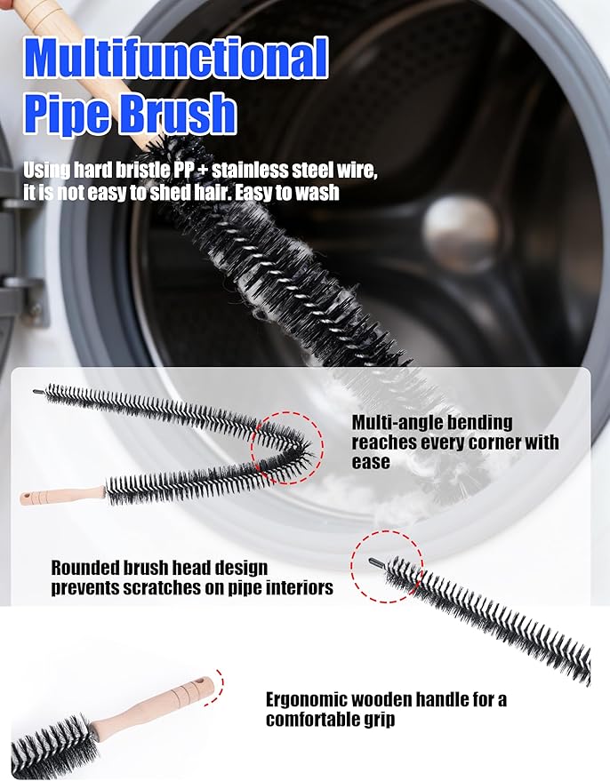 7 Pcs Dryer Vent Cleaner Kit for GE Washer Dryer Combo with Dryer Vent Brush and Dryer Vent Vacuum Hose Attachment, WH01X35719 Lint Filter Replacement Upgraded Washable Sponge for Models PFQ97HSPVDS