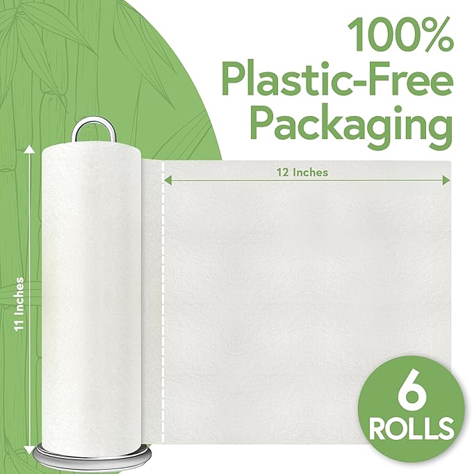 Bamboo Paper Towels Reusable | Absorbent, Heavy Duty & Washable | Organic Paper Towel | FSC Certified | 100% Rayon Derived From Bamboo | Unpaper Towel Alternative | 20 Sheets, 12"x11 | 6 Rolls