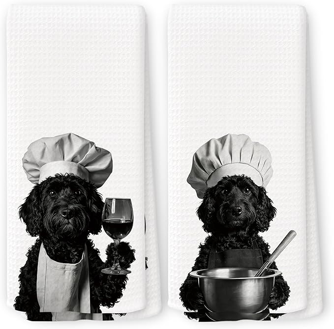 Funny Chef Goldendoodle Kitchen Towels Set of 2, Goldendoodle Dog Gifts for Women Dish Tea Towels for Kitchen, Dog Mom Lovers Owner Gifts Decorative Hand Towel, 16x24 Inch