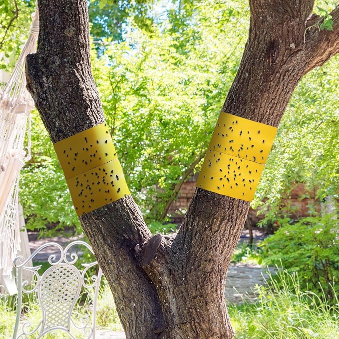 4 Rolls 260ft Lantern Fly Tree Tape Outdoor Adhesive Crawling Insect Trap Yellow Sticky Traps Sticky Barrier Protecting Trees Outdoor Indoor Fruit Tree Lawn Garden Control Aphids Ant Moth