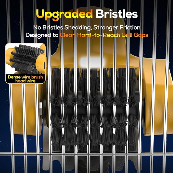 Upgraded Electric Grill Brush, Cordless BBQ Cleaner with 700RPM Powerful Motor & High-Torque Deep Cleaning, 90-Min Runtime，LED Light, 21V Rechargeable Grill Cleaning Tool for Gas & Charcoal Grills