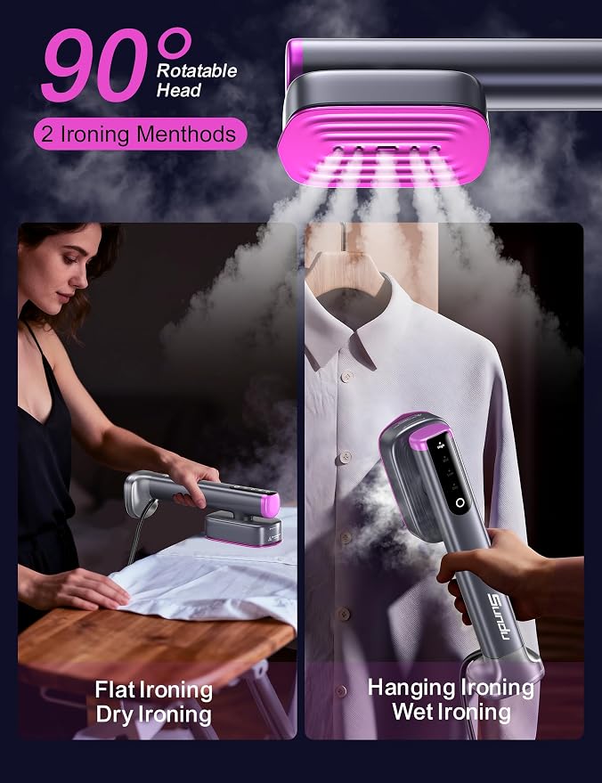 Sundu Travel Steamer for Clothes, Portable Handheld Garment Steamer, 15s Fast Heat-up, 2 Water Tanks (180 ml +100 ml), 25 Minutes of Continuous Ironing for Travel,Home Charcoal