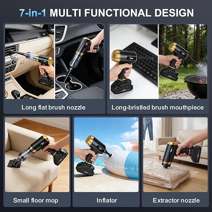 Handheld Vacuum Cleaner Cordless-17000PA Strong Suction for Car & Home, Car Vacuum Portable Rechargeable Lightweight for Pet Hair with HEPA Filter, Quick Clean in Office/Desk/Couch (Black)