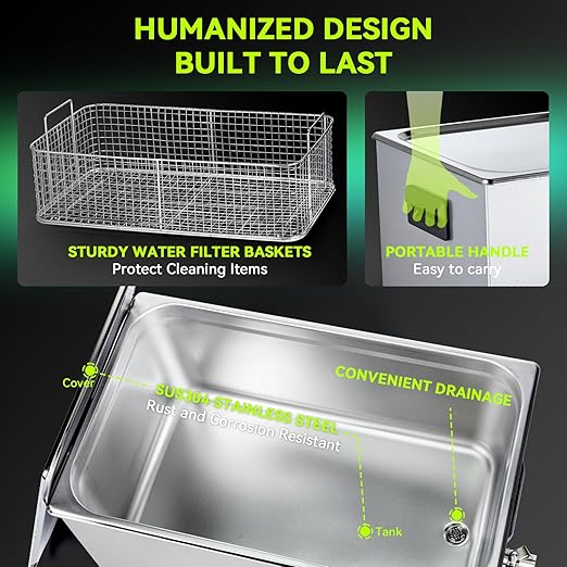 Commercial Ultrasonic Cleaner, ECO Mode, Heating, Degas Mode, ECO Energy-Saving Ultrasonic Cleaning Machine Excellent for Labs,Carburetor,Jewelry,Dentures,Automotive & Industrial Parts. (30L)