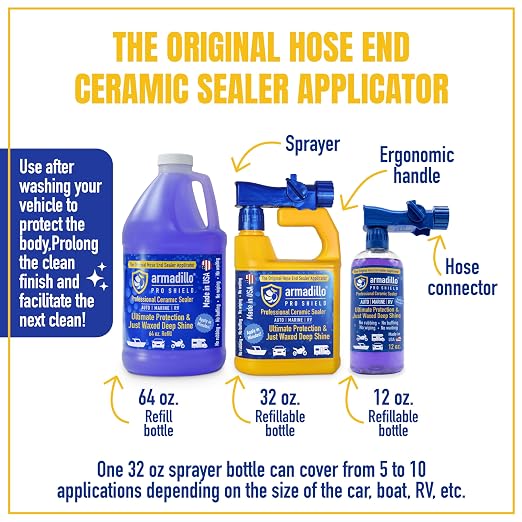 64 oz Refill Professional Ceramic Coating for Cars, Motorcycles, Boats & RVs – Advanced Long-Lasting Hydrophobic Car Ceramic Coating Spray Sealer Refill for Hose-End Applicator