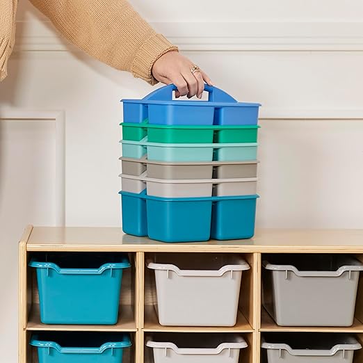 ECR4Kids 3-Compartment Small Plastic Caddy, Multipurpose Organization, Contemporary, 6-Pack