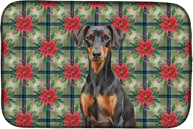 Caroline's Treasures German Pinscher Christmas PoinsettIas Dish Drying Mat Absorbent Dish Drying Mat Pad for Kitchen Counter Dish Drainer Mat for Countertop, 14 x 21", Multicolor