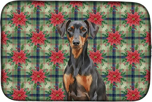 Caroline's Treasures German Pinscher Christmas PoinsettIas Dish Drying Mat Absorbent Dish Drying Mat Pad for Kitchen Counter Dish Drainer Mat for Countertop, 14 x 21", Multicolor