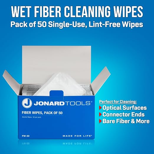 Jonard Tools FW-50 Fiber Wipes, Pack of 50