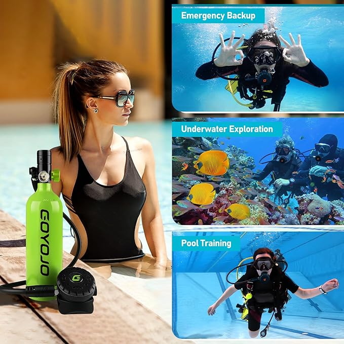 GOYOJO Mini Scuba Tank, Portable Diving Lung Air Tank with DOT Certified, Refillable Emergency Backup Pony Bottle for Snorkeling, Underwater Breathing, Training