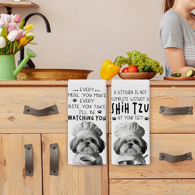 Funny Shih Tzu Dog Kitchen Towels 16x24 Inch Set of 2 | Shih Tzu Lovers Gifts for Women Men Dish Tea Towels for Kitchen, Dog Lover Mom Dad Owner Gifts Decorative Hand Towel
