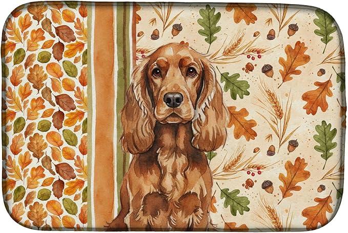 Caroline's Treasures Red English Cocker Spaniel Heirloom Fall Dish Drying Mat Absorbent Dish Drying Mat Pad for Kitchen Counter Dish Drainer Mat for Countertop, 14 x 21", Multicolor