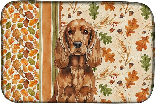 Caroline's Treasures Red English Cocker Spaniel Heirloom Fall Dish Drying Mat Absorbent Dish Drying Mat Pad for Kitchen Counter Dish Drainer Mat for Countertop, 14 x 21", Multicolor