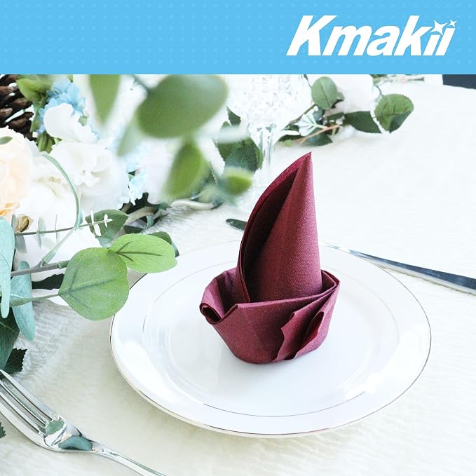 KMAKII Burgundy Disposable Dinner Napkins Linen-Feel Colored Paper Napkins Premium Cloth Like Napkins Ideal For Restaurant, Events, Weddings&Party,50 Pcs 16 x 16 inches