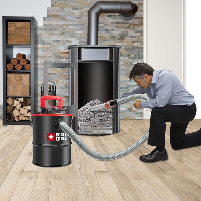 Porter-Cable 4 Gallon 4 Peak HP Ash Vacuum, with Metal Hose, Pre-Filter, and Cartridge Filter, Ideal for Fireplaces, Bonfire Pits, Wood-Burning Stoves, BBQ Grills, Black-PCX18184