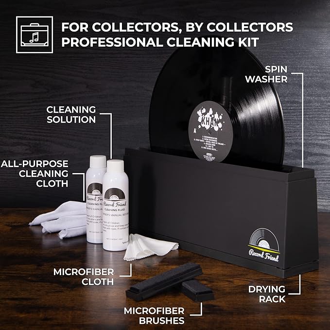 Big Fudge Vinyl Record Cleaning Kit for Vinyl Records - Includes Cleaning Machine & Vinyl Record Cleaning Care Solution - Microfiber Cloth & Rack for Record Player Accessories