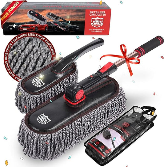 Car Duster Exterior Scratch Free with Extendable Handle,Wax Cotton Hair Car Brush Kit, Auto Detailing Brush for SUV,RV,Truck and Motorcycle,No Lint, Gifts for Men Women