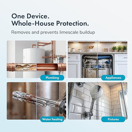 PIURIFY in-Line Whole House Electronic Water Descaler System | All Hardness Levels + Extreme Hard Water | UP to 15+ GPG / 250+ PPM | 168V High-Power | 5 x More Effective | Salt-Free | No Maintenance