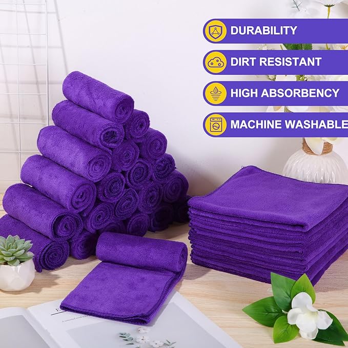 Nuenen Microfiber Cleaning Cloths for Cars 16 x 16 Inch Ultra Absorbent Car Towels Drying Reusable Cleaning Supplies House Kitchen Window Microfiber Towel (150 Pcs,Purple)