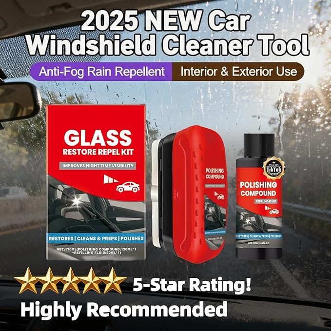2025 New Car Windshield Cleaner Tool - Automotive Oil Film Remover Brush for Windows & Glass, Anti-Fog Rain Repellent Cleaner - Interior & Exterior Windshield Glass Cleaning Board