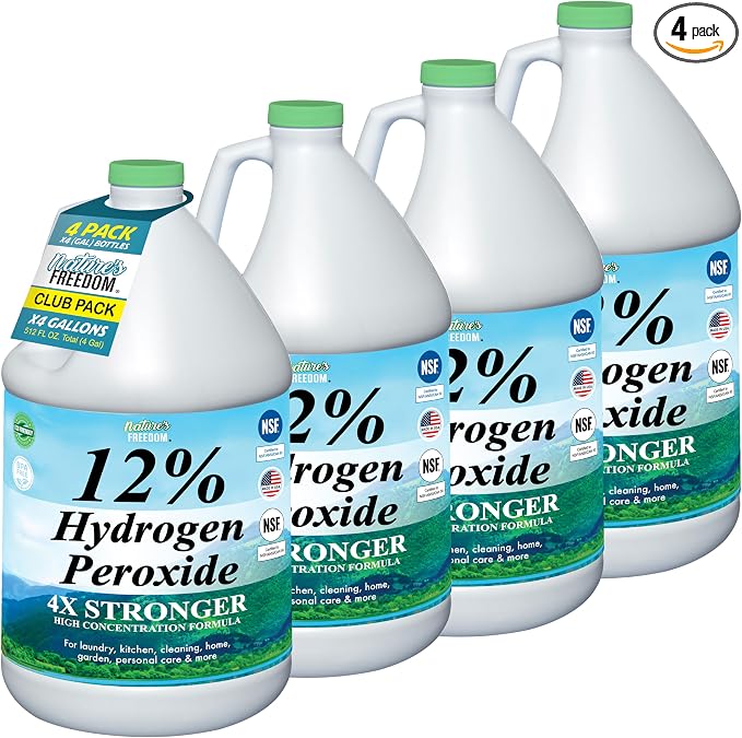 Nature's Freedom 12% Hydrogen Peroxide, Food Grade H2O2 and Purified Water Only, NSF Listed, 4 Gallons Solution