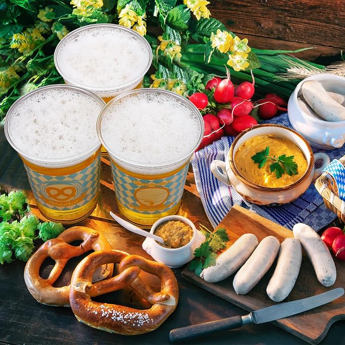 Jingmore 48 Pcs 12 oz Oktoberfest Clear Plastic Cups Oktoberfest Disposable Cups for Cold Hot Drinking Party Supply Festival Cups Beer Water Container for Beer Festival Carnival Party Favor