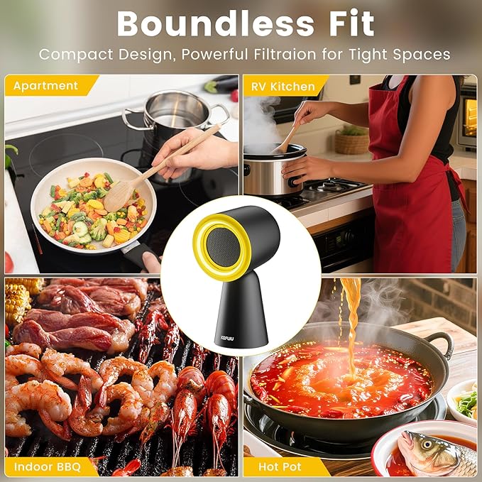 Portable Range Hood, Desktop Kitchen Exhaust Fan with 3-Speed, Adjustable Vent with Detachable Aluminum Filter,LED Light, Large Oil Collection Cup for Indoor BBQ, Hot Pot Cooking and RV