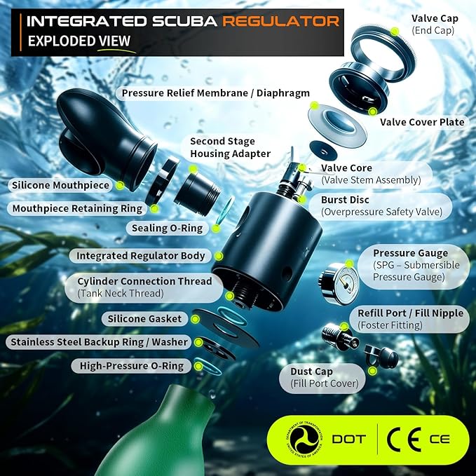 GOYOJO Mini Scuba Tank, Portable Diving Lung Air Tank with DOT Certified, Refillable Emergency Backup Pony Bottle for Snorkeling, Underwater Breathing, Training