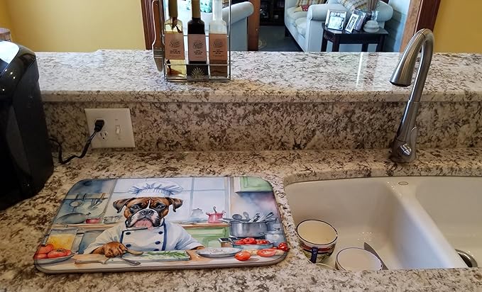 Caroline's Treasures DAC6219DDM Boxer The Chef Dish Drying Mat Absorbent Dish Drying Mat Pad for Kitchen Counter Dish Drainer Mat for Countertop, 14 x 21", Multicolor