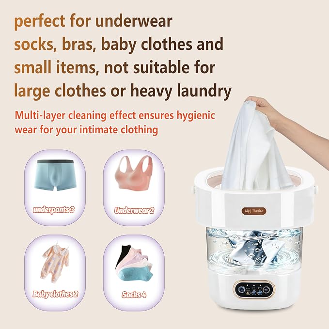 5.0 New Upgraded Portable Washing Machine 16L Mini Foldable Washer [ German high-efficiency motor] [Hidden UV-C cleaning]Foldable Design Ideal for Hotel, Home, Apartment and Campain