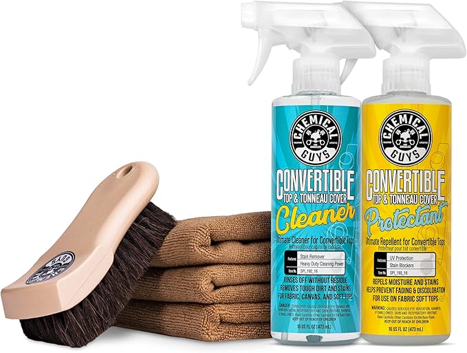 Chemical Guys HOL_995 Ultimate Convertible Top Care Kit With ACC_S95 Long Bristle Horse Hair & 3 Workhorse Microfiber Towels (Works on Vinyl, Fabric, Canvas, Textile, and Synthetic Soft Tops), 6 Items