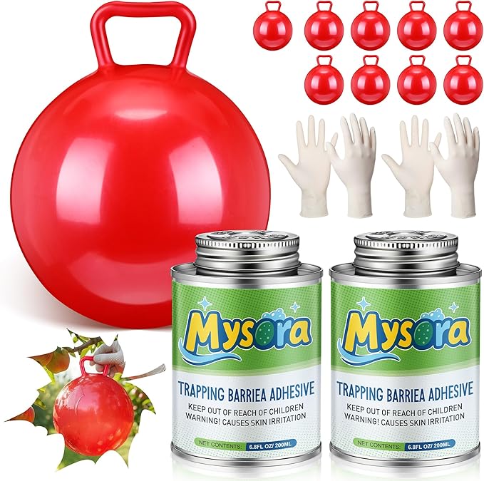 Apple Maggot Trap Deluxe Kit, 13.6 oz (2 * 6.8 oz) Apple Gnat Trap Coating with Brush and 10 Red Balloons and 2 Pairs Gloves, DIY Fly Traps Kit for Cherry Tree Fruit Fly, Oriental Fruit Moth
