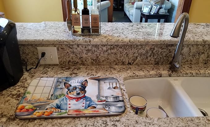Caroline's Treasures DAC6192DDM Australian Cattle Dog The Chef Dish Drying Mat Absorbent Dish Drying Mat Pad for Kitchen Counter Dish Drainer Mat for Countertop, 14 x 21", Multicolor