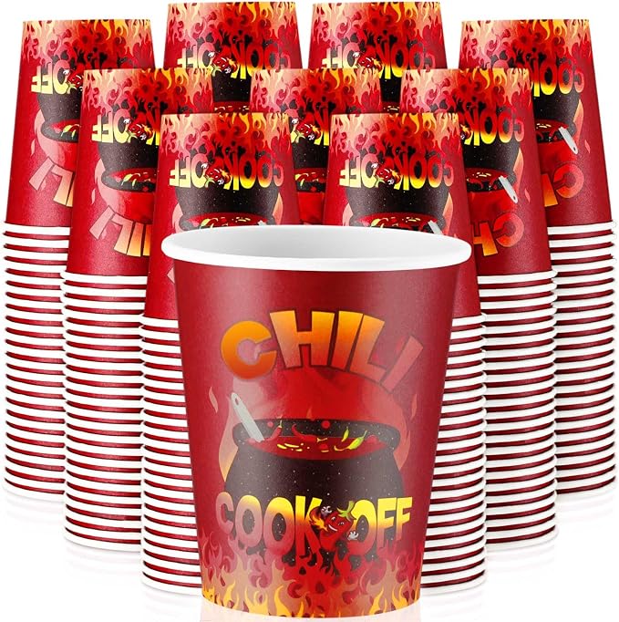 Ziliny 200 Pcs Chili Cook off Party Decorations Disposable Chili Cook off Paper Tasting Cups Food Sample Bowls for Mexican Party Supplies(Classic,9 oz)