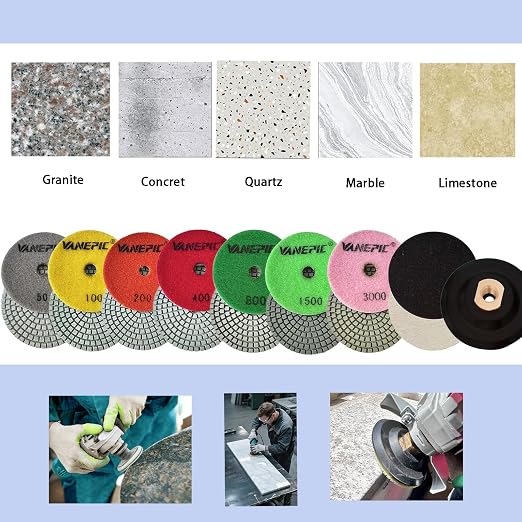 4 Inch Diamond Polishing Pads Marble polishing kit 50-3000 Wet/Dry Set 12 Pieces for Drill Grinder Polisher for Concrete Marble Quartz Stone Countertop Granite polishing refurbishment