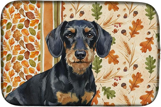 Caroline's Treasures Wirehaired Black and Tan Dachshund Heirloom Fall Dish Drying Mat Absorbent Dish Drying Mat Pad for Kitchen Counter Dish Drainer Mat for Countertop, 14 x 21", Multicolor