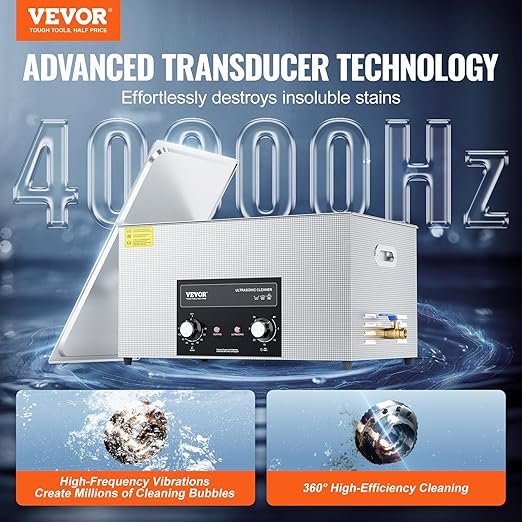VEVOR 22L Sonic Cleaner with Heater Timer & Basket, Professional Digital Sonic Cavitation Machine, 480W Cleaning Machine for Lab Tools, Metal Parts, Carburetor, Brass, Auto Parts, Engine Parts