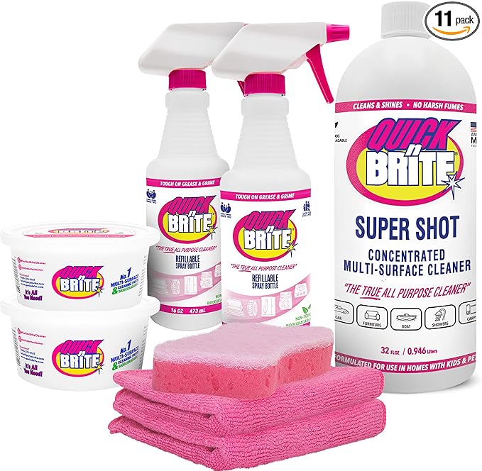 Quick 'n Brite Eco-Friendly Cleaning Supplies Kit - All Purpose Cleaner with Cleaning Paste & Concentrate - Non-Toxic, Powerful Cleaner Includes Sponge - Versatile Solution for Home & Office