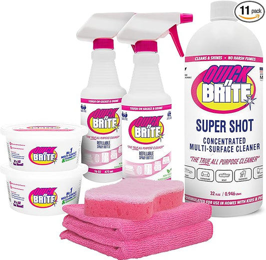 Quick 'n Brite Eco-Friendly Cleaning Supplies Kit - All Purpose Cleaner with Cleaning Paste & Concentrate - Non-Toxic, Powerful Cleaner Includes Sponge - Versatile Solution for Home & Office