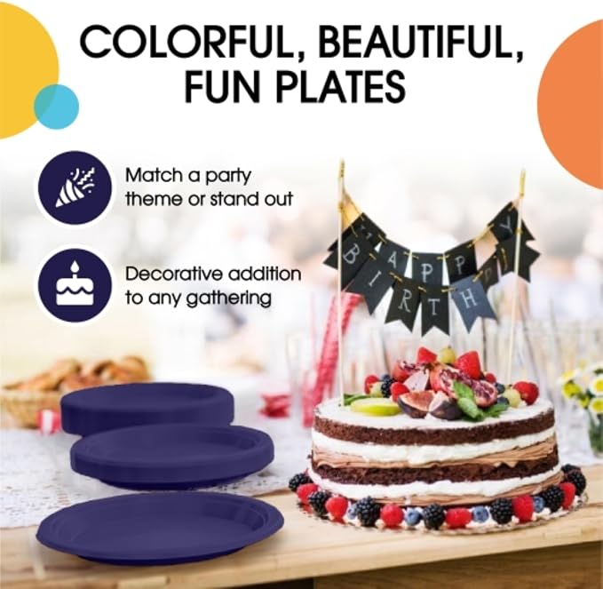Exquisite Party Solids Deep Purple Plastic Plates For Party Supplies 7" Deep Purple Disposable Plates Heavy Duty 50 Pcs Plastic Dinnerware Sets Heavy Duty 350 GSM Disposable Dinnerware Set