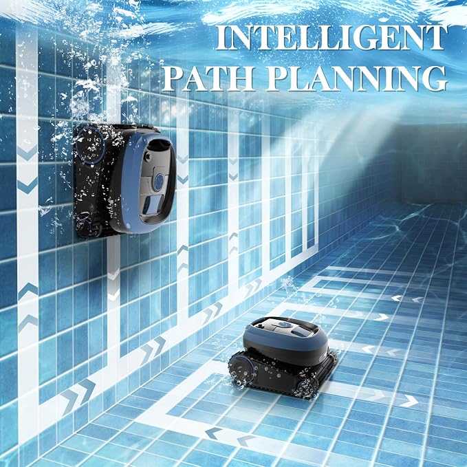 Robotic Pool Vacuum, 3-in-1 Cordless Pool Cleaner for Inground & Above Ground Pools, Wall & Waterline Cleaning, Smart Navigation, Self-Parking