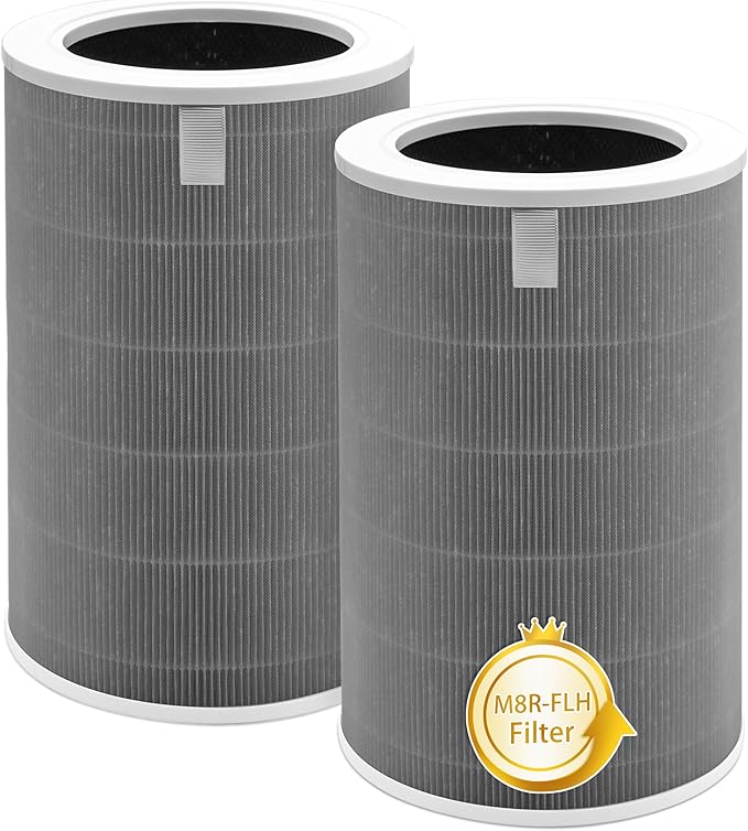 2 Pack M8R-FLH Replacement Filter Compatible with Xiaomi Mi Air Purifier, Models 3C 3H 3, 2C 2H 2S, Pro, 3-Stage Filtration with Activated Carbon Filters