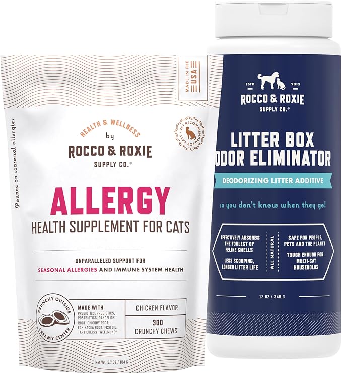 Rocco & Roxie Cat Allergy Supplements & Litter Box Odor Eliminator Bundle